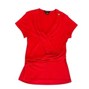 Etcetera by Carlisle Red Short Sleeve Cross front Top Size XL MSRP$165